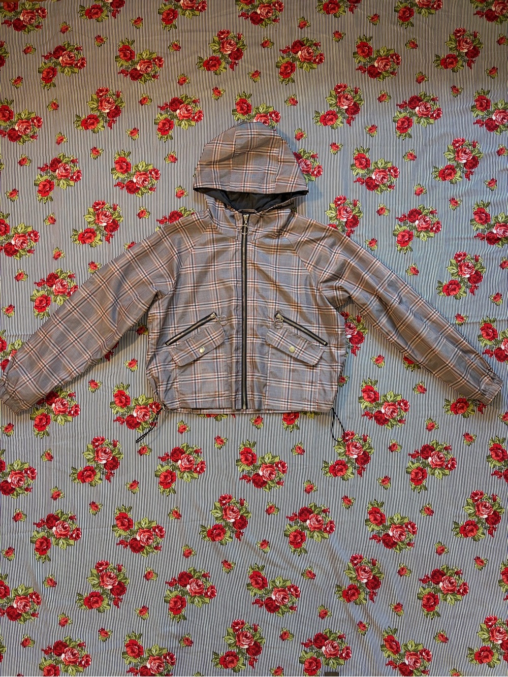 Charlotte Russe Plaid Hooded Jacket - Brown/Tan